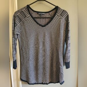 Cable & Gauge Women's Sweater Top Lightweight Black & Brown 3/4 Sleeves Size S